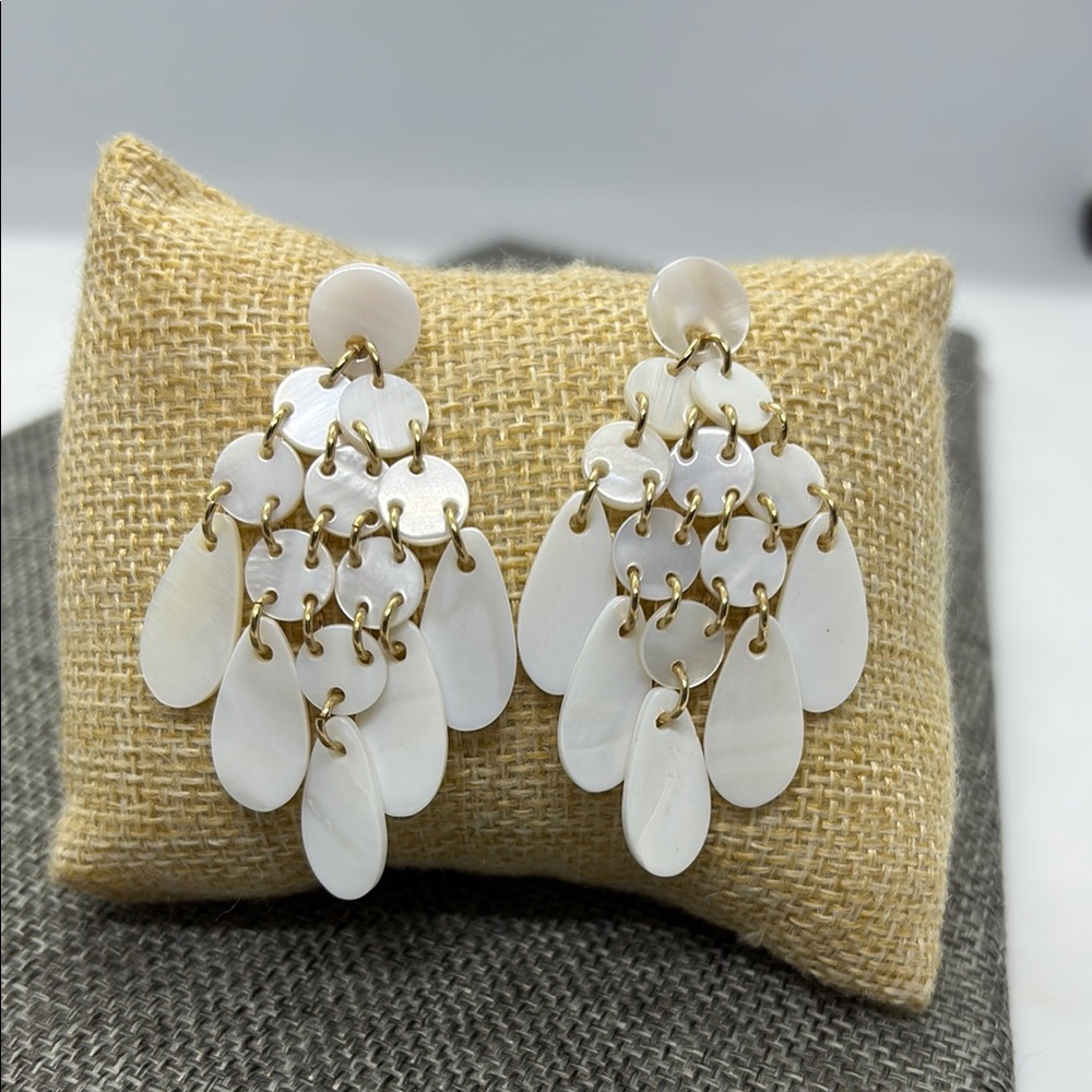 Banana Republic Gold and White Chandelier Earrings